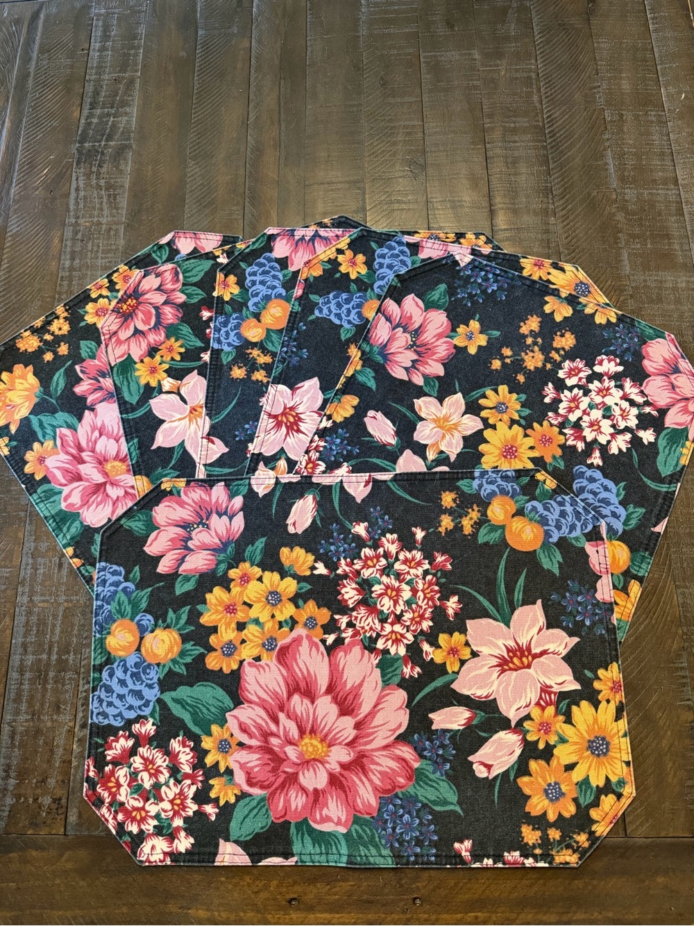 Vintage Garden Floral Canvas Double Sided Placemats Set of 6